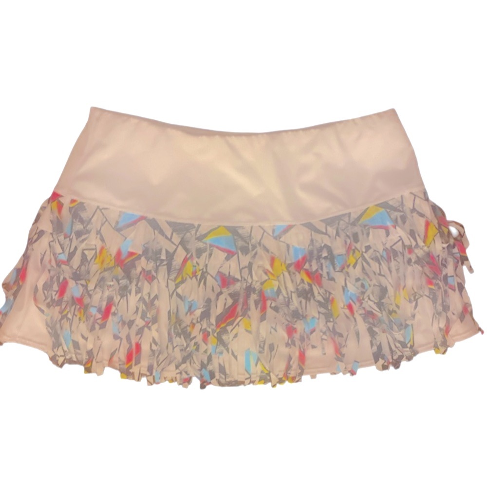 Lucky in Love White Skort with Multicolor Fringe- L white , multi color fringe ,